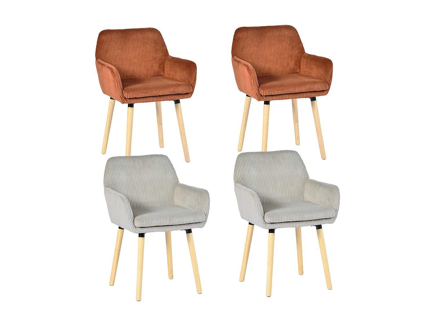 Lot de 4 chaises de salle à manger velours côtelé scandinave, ELIA