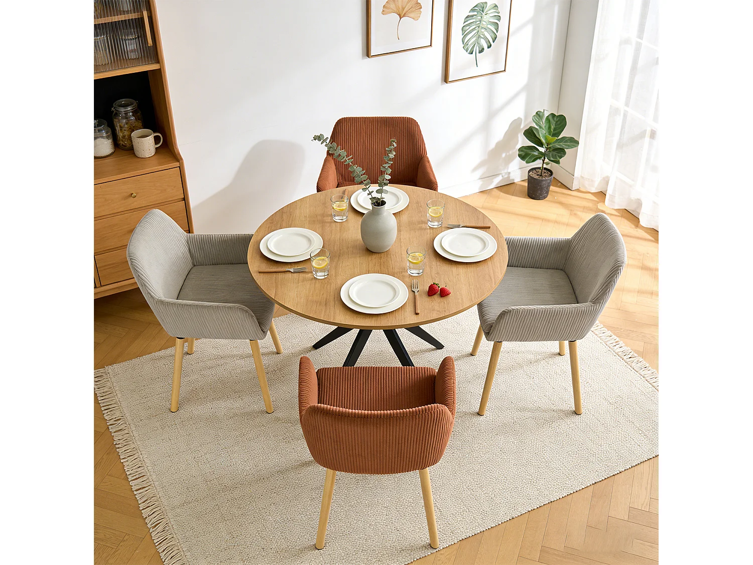 Lot de 4 chaises de salle à manger velours côtelé scandinave, ELIA