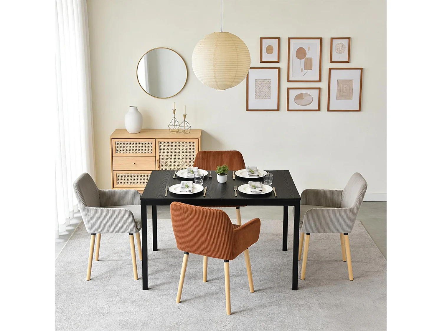 Lot de 4 chaises de salle à manger velours côtelé scandinave, ELIA