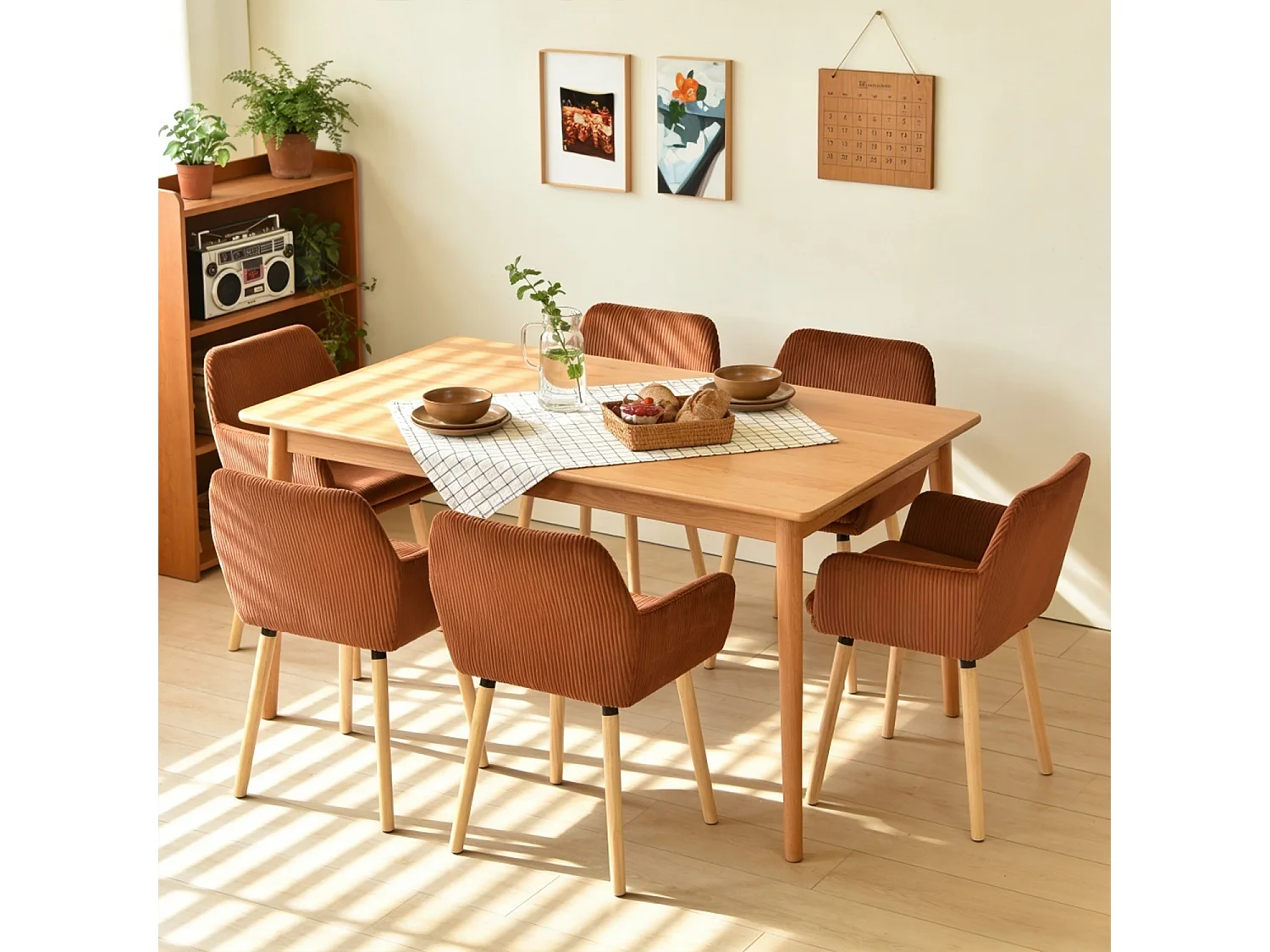 Lot de 6 chaises de salle à manger velours côtelé scandinave, ELIA