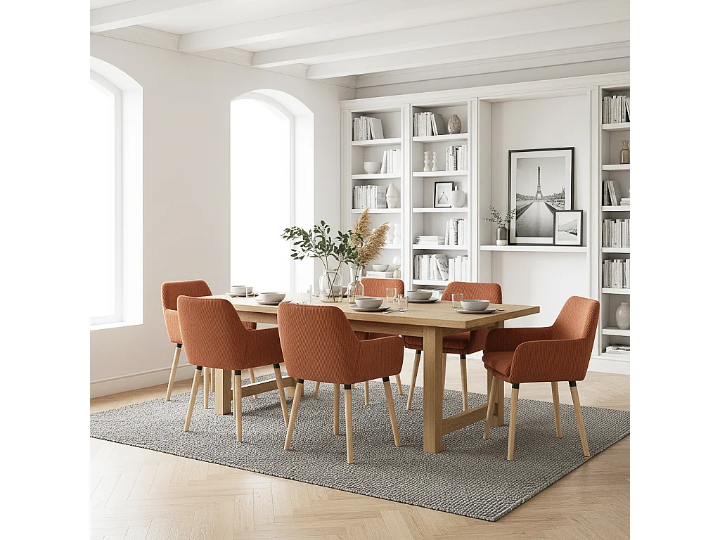 Lot de 6 chaises de salle à manger velours côtelé scandinave, ELIA