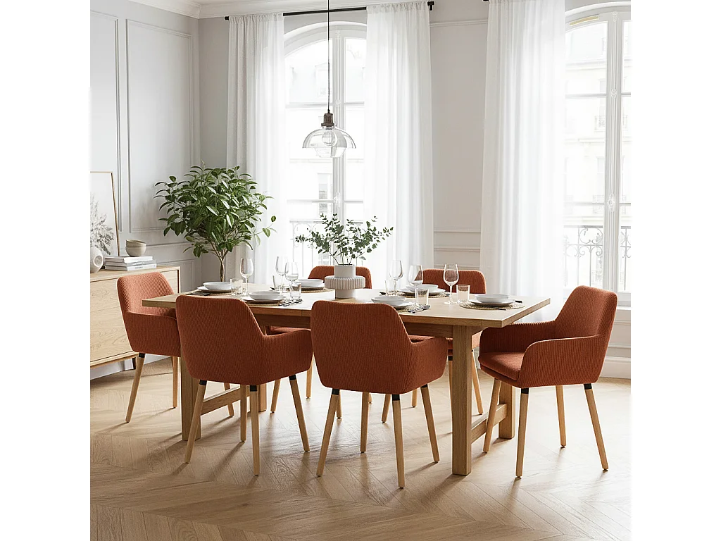 Lot de 6 chaises de salle à manger velours côtelé scandinave, ELIA