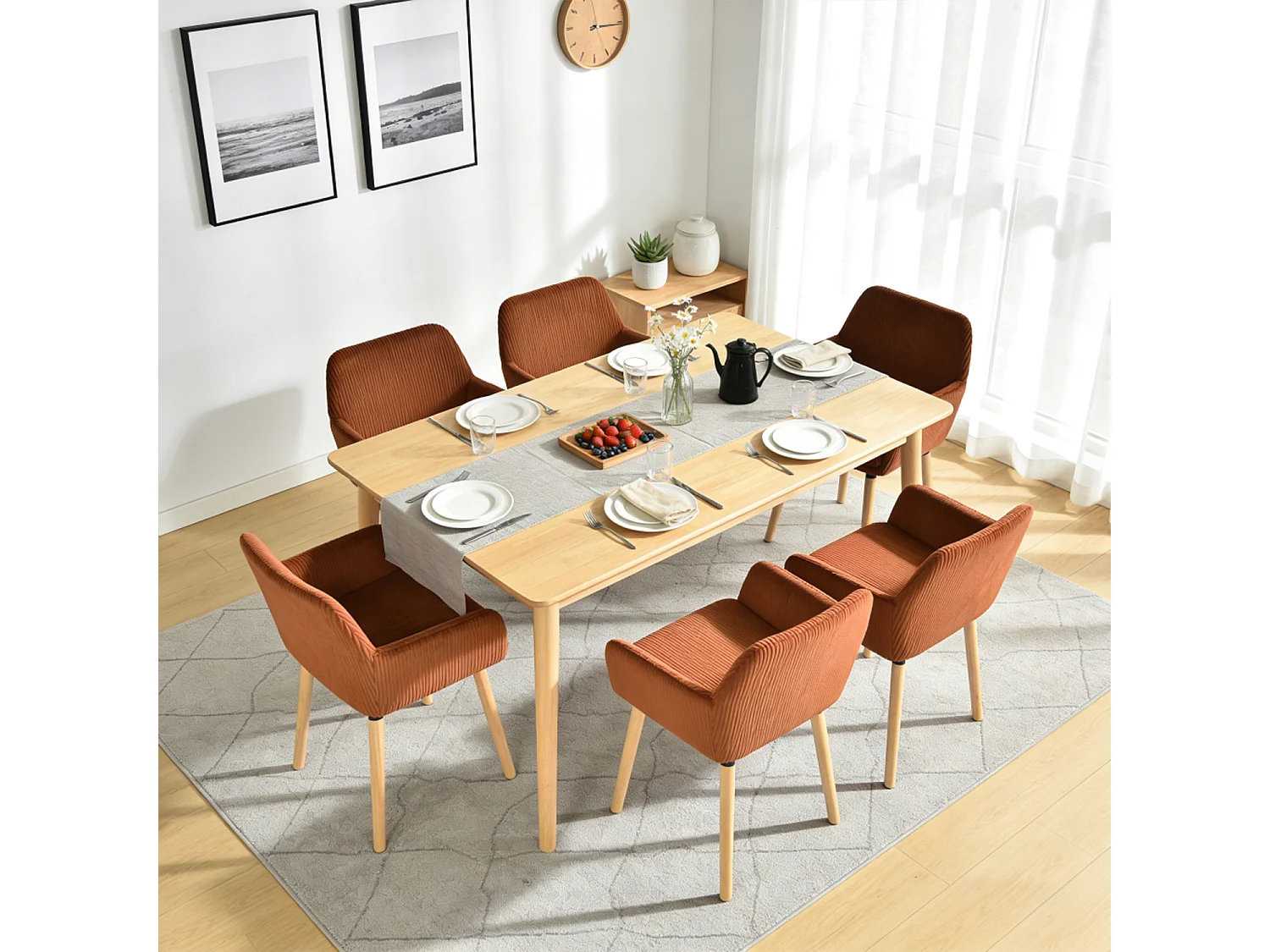 Lot de 6 chaises de salle à manger velours côtelé scandinave, ELIA