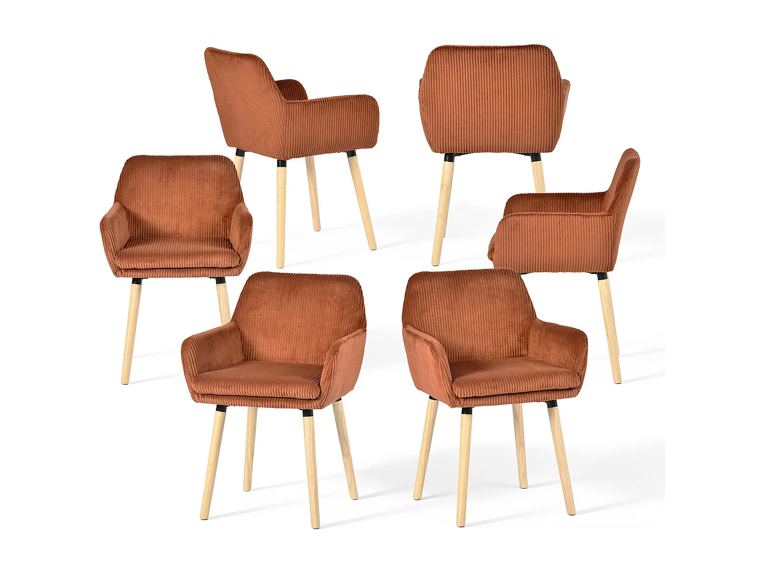 Lot de 6 chaises de salle à manger velours côtelé scandinave, ELIA