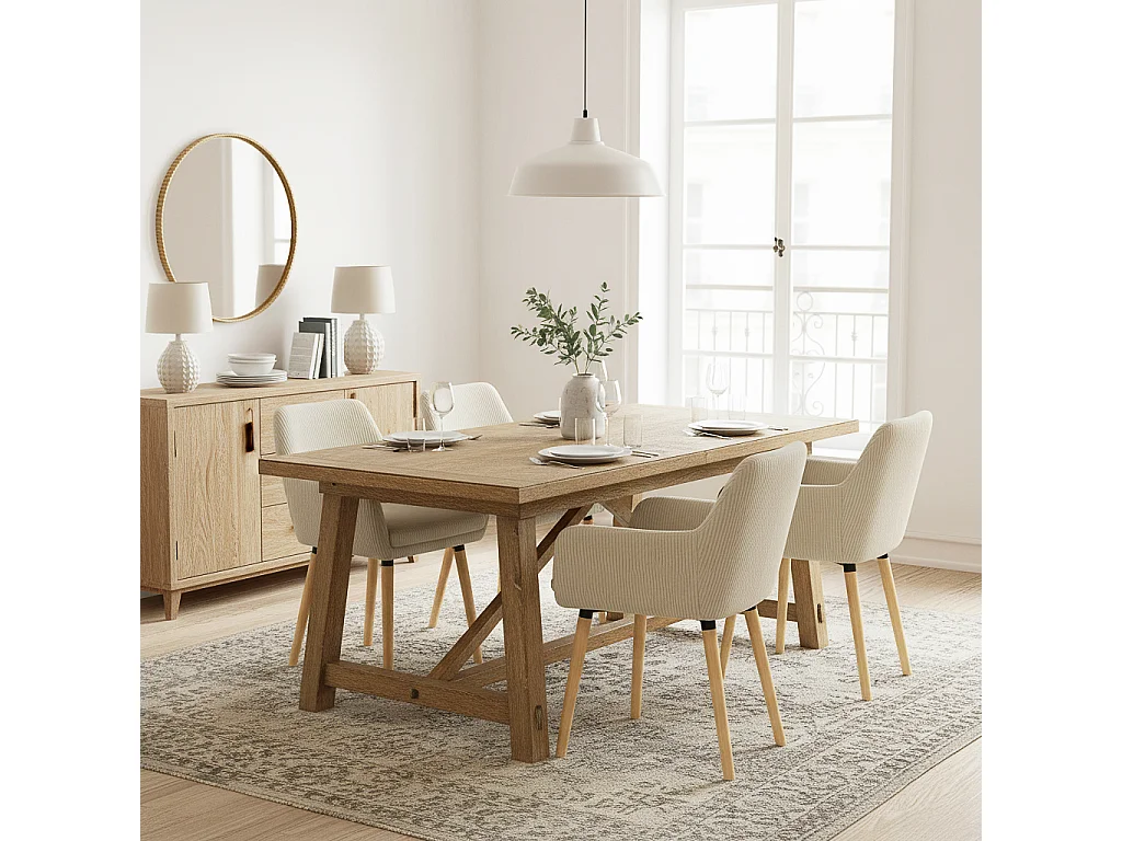 Lot de 4 chaises de salle à manger velours côtelé scandinave, ELIA