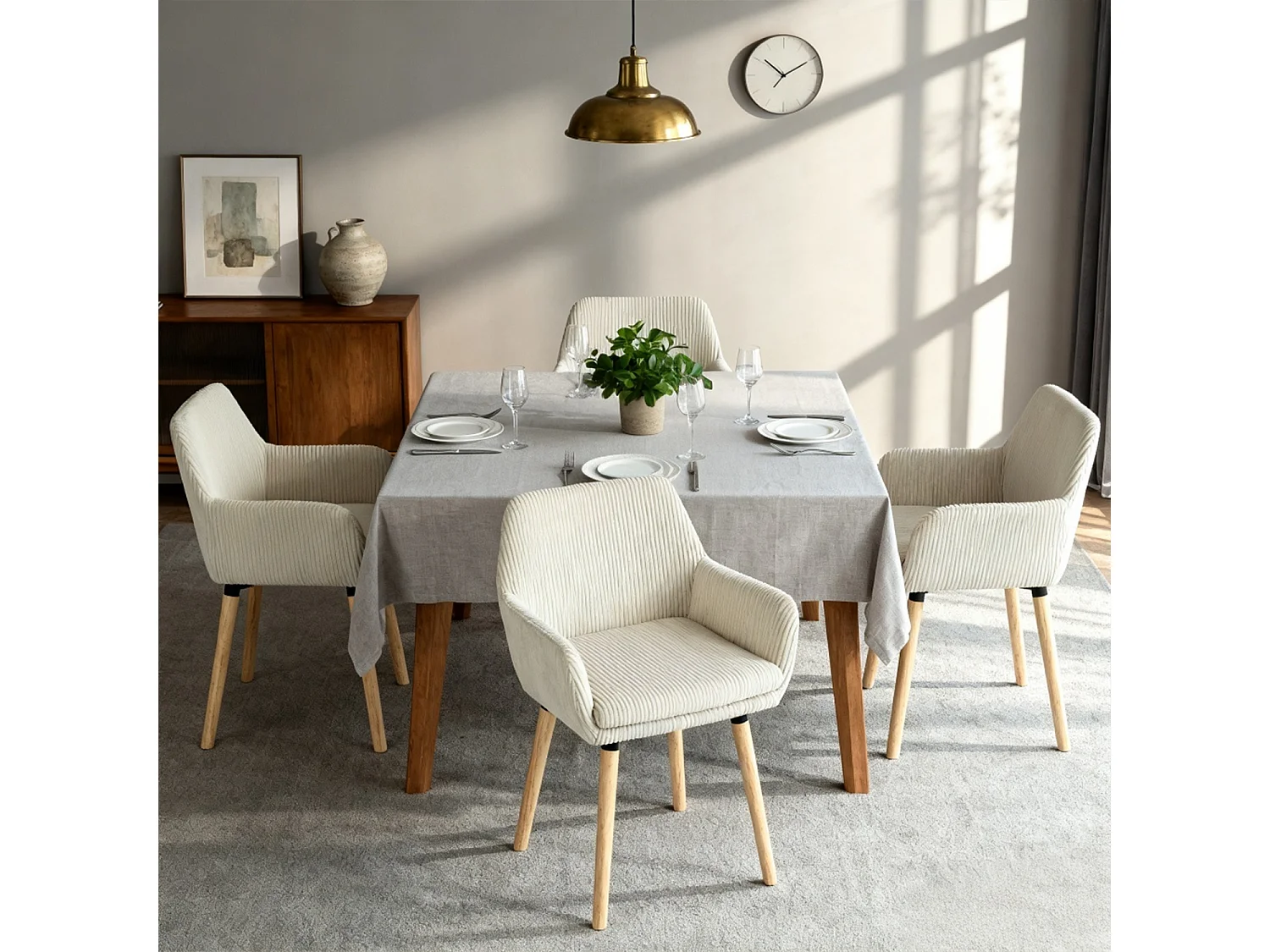 Lot de 4 chaises de salle à manger velours côtelé scandinave, ELIA