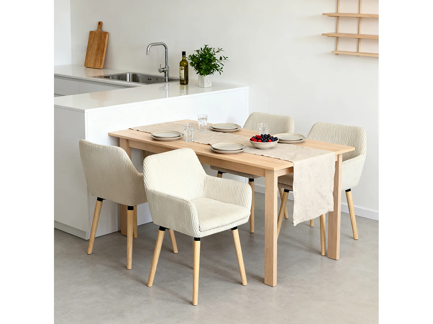 Lot de 4 chaises de salle à manger velours côtelé scandinave, ELIA