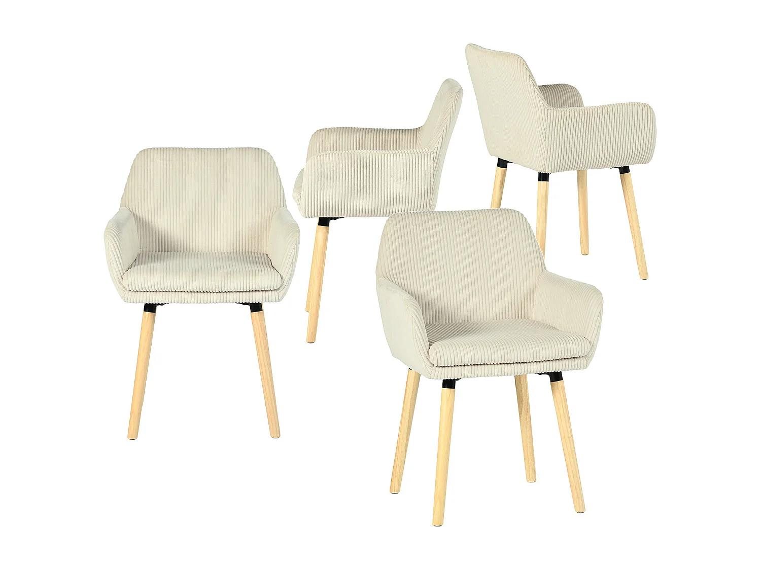 Lot de 4 chaises de salle à manger velours côtelé scandinave, ELIA