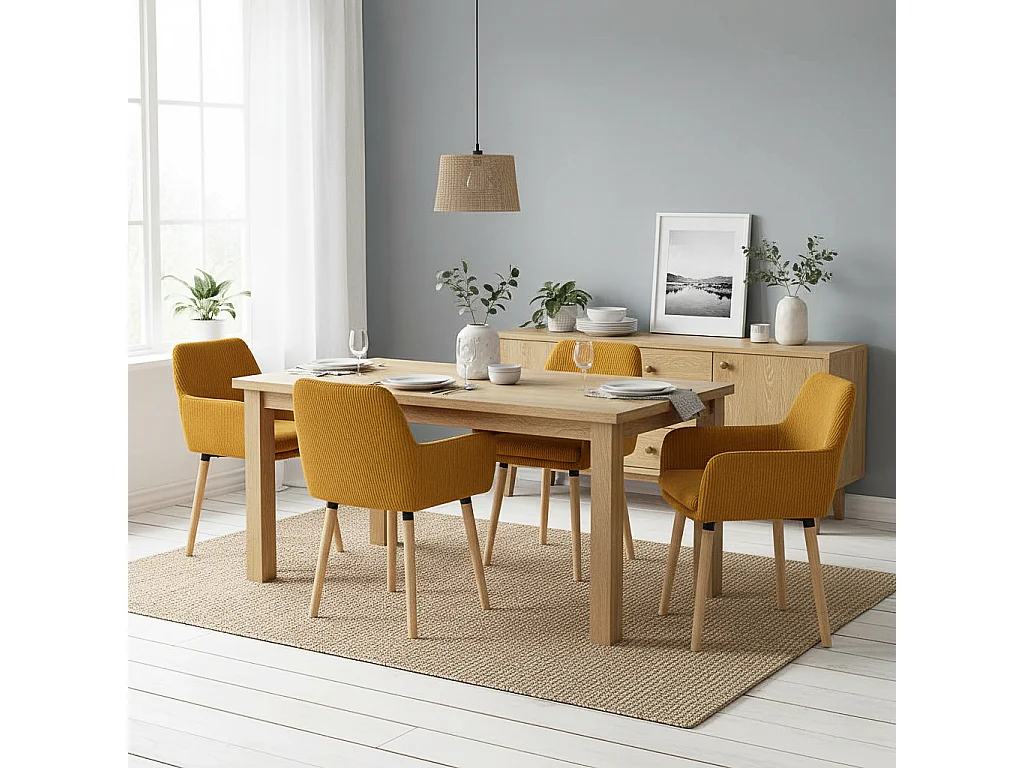 Lot de 4 chaises de salle à manger velours côtelé scandinave, ELIA