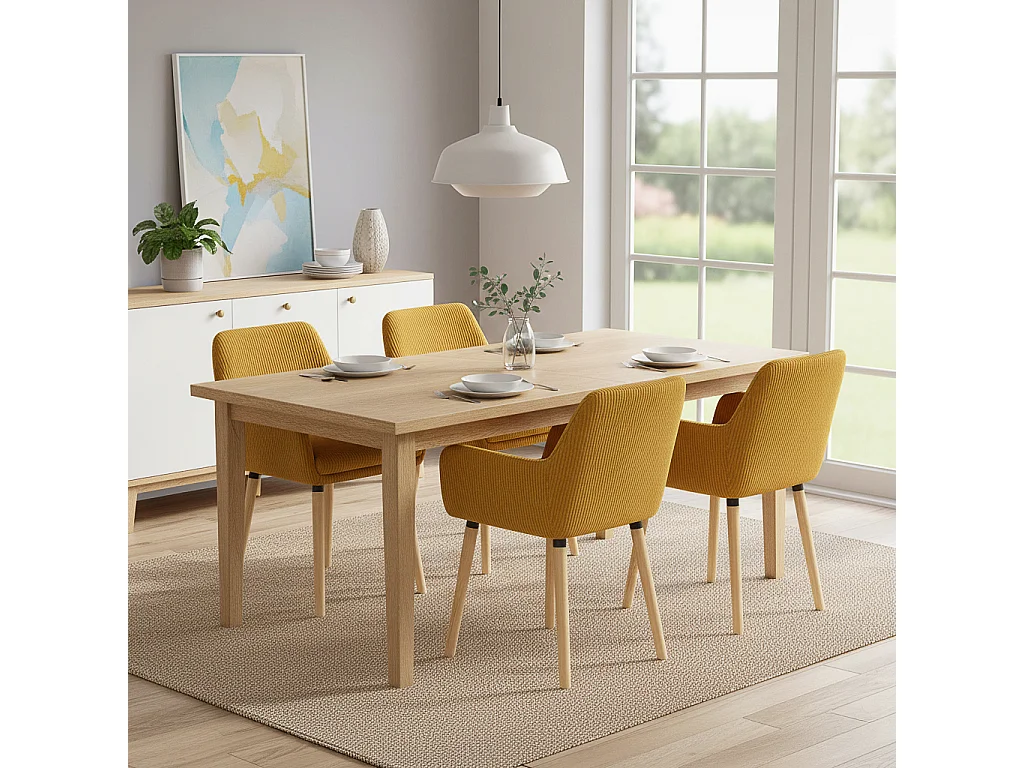 Lot de 4 chaises de salle à manger velours côtelé scandinave, ELIA