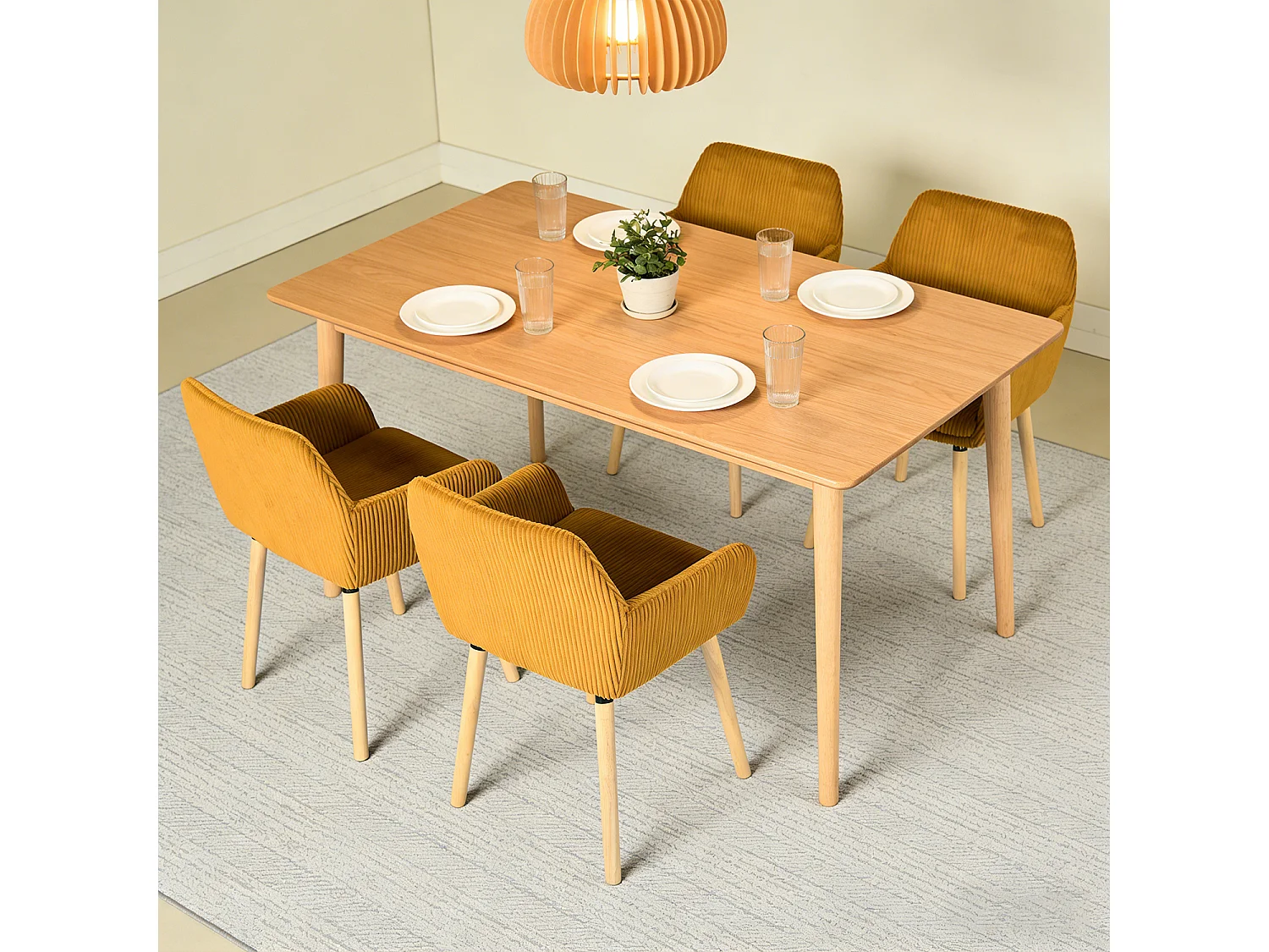 Lot de 4 chaises de salle à manger velours côtelé scandinave, ELIA