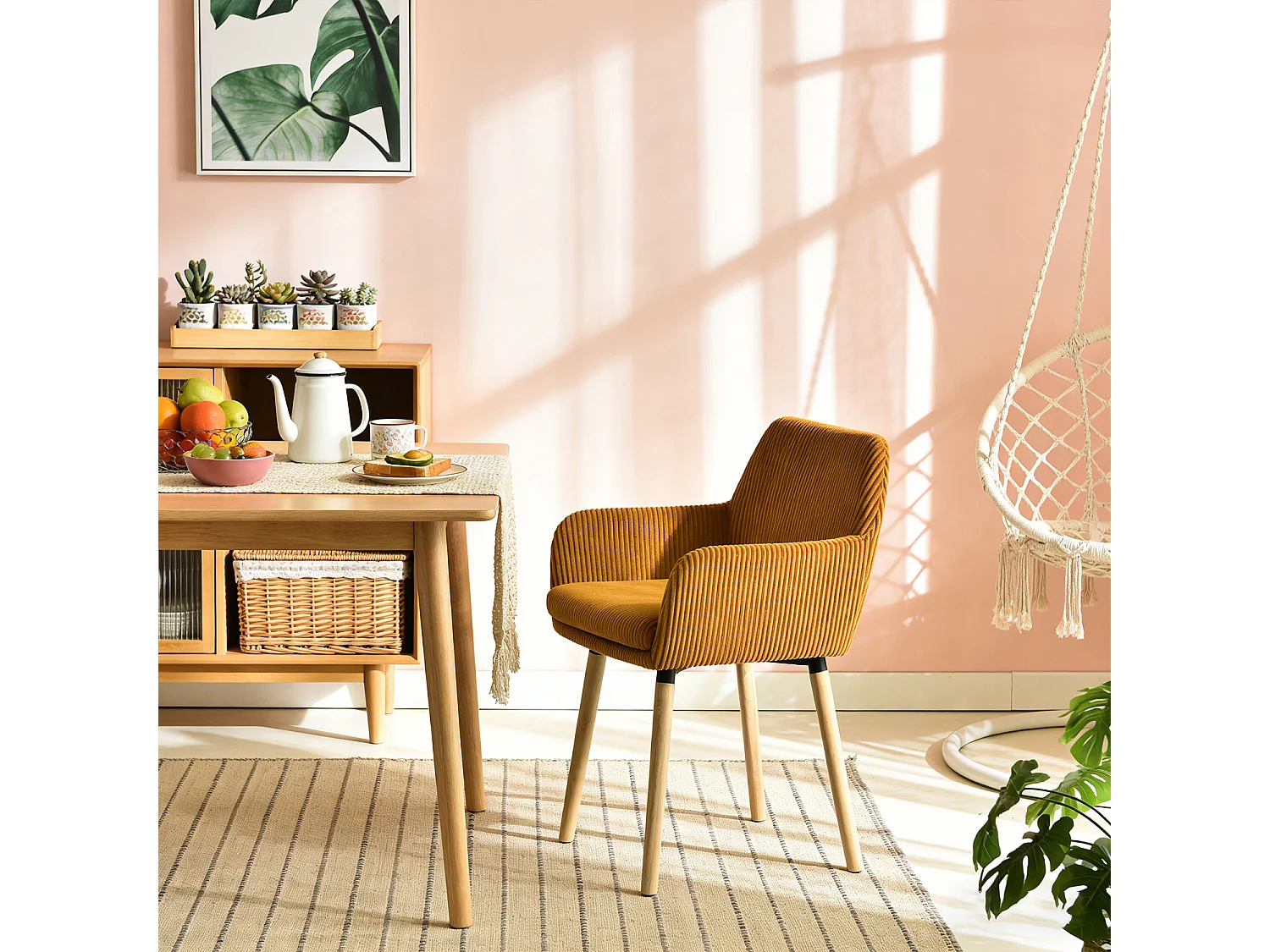 Lot de 4 chaises de salle à manger velours côtelé scandinave, ELIA