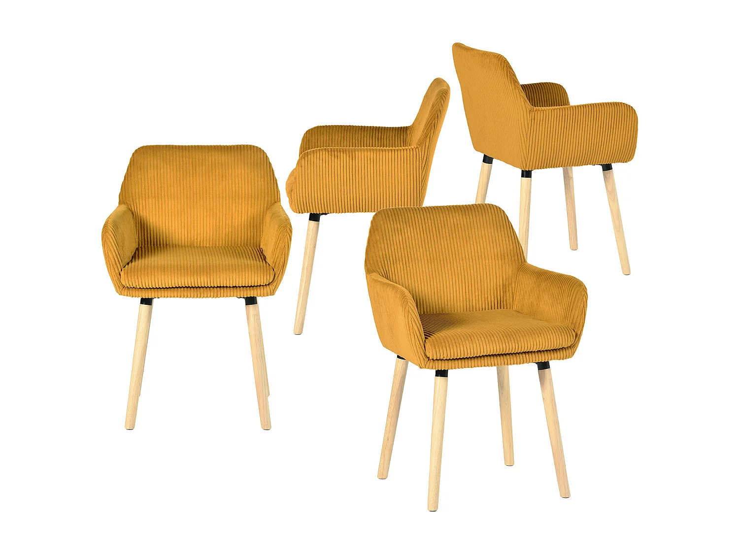 Lot de 4 chaises de salle à manger velours côtelé scandinave, ELIA