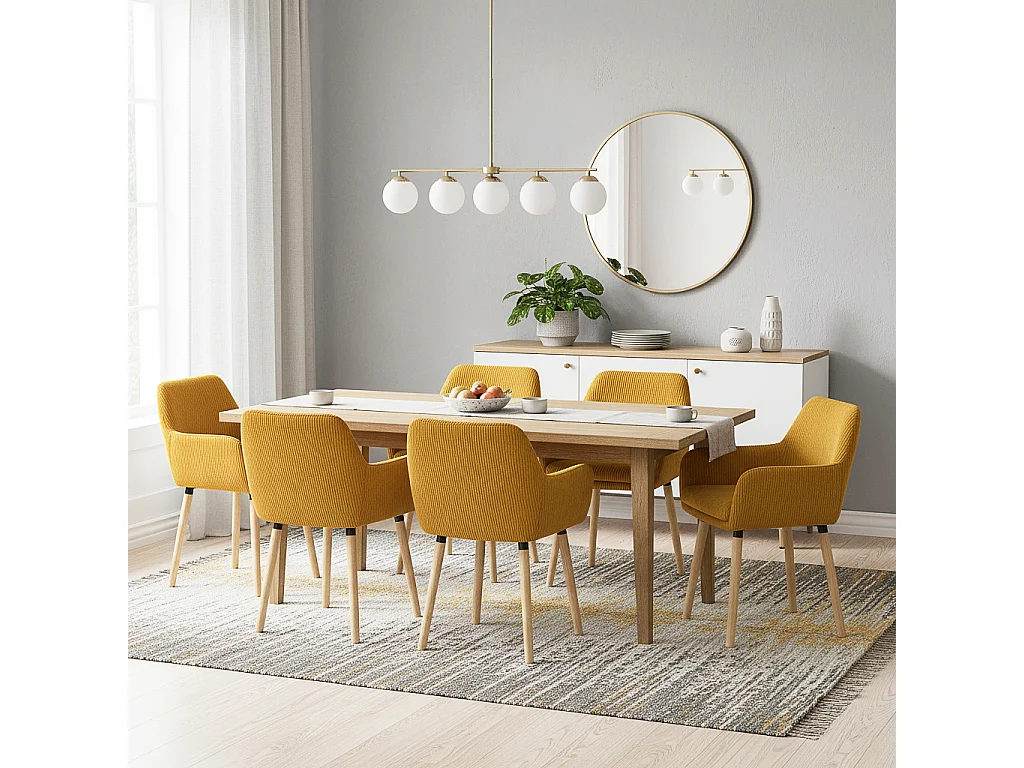 Lot de 6 chaises de salle à manger velours côtelé scandinave, ELIA