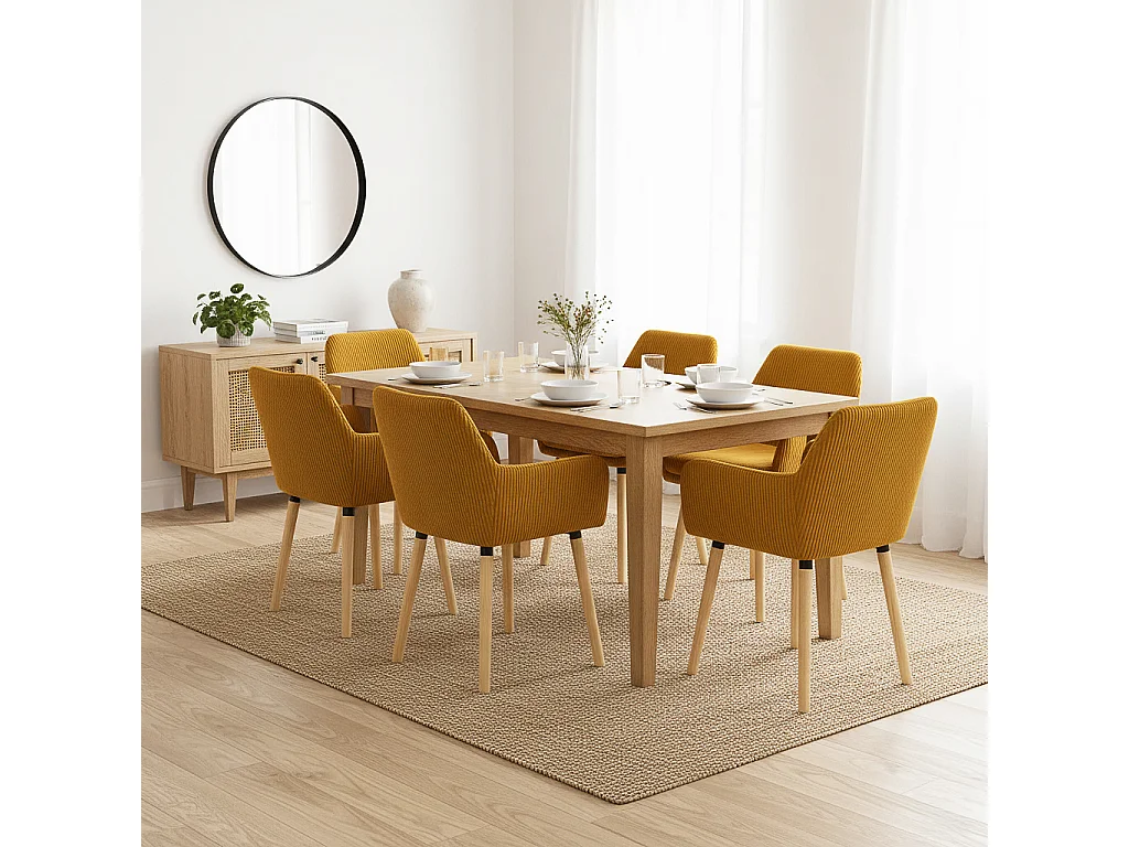 Lot de 6 chaises de salle à manger velours côtelé scandinave, ELIA