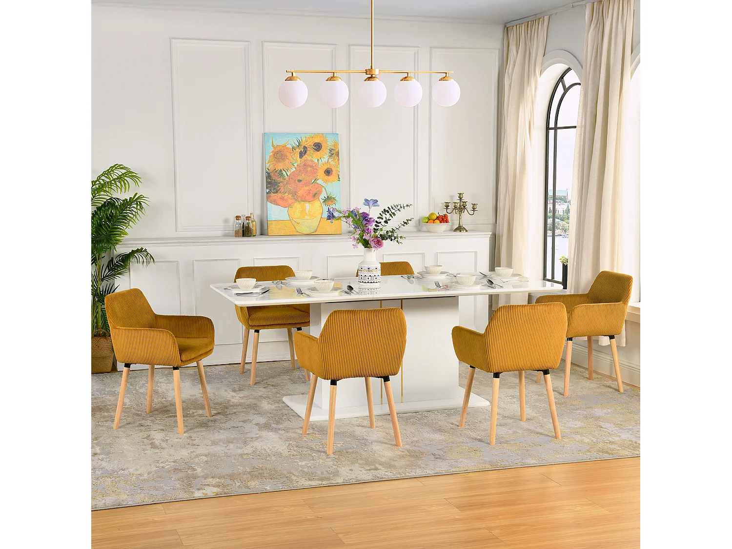 Lot de 6 chaises de salle à manger velours côtelé scandinave, ELIA