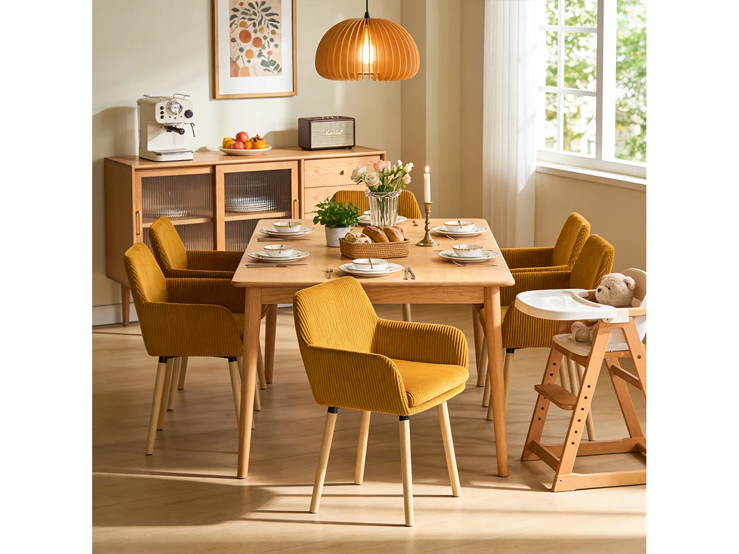 Lot de 6 chaises de salle à manger velours côtelé scandinave, ELIA