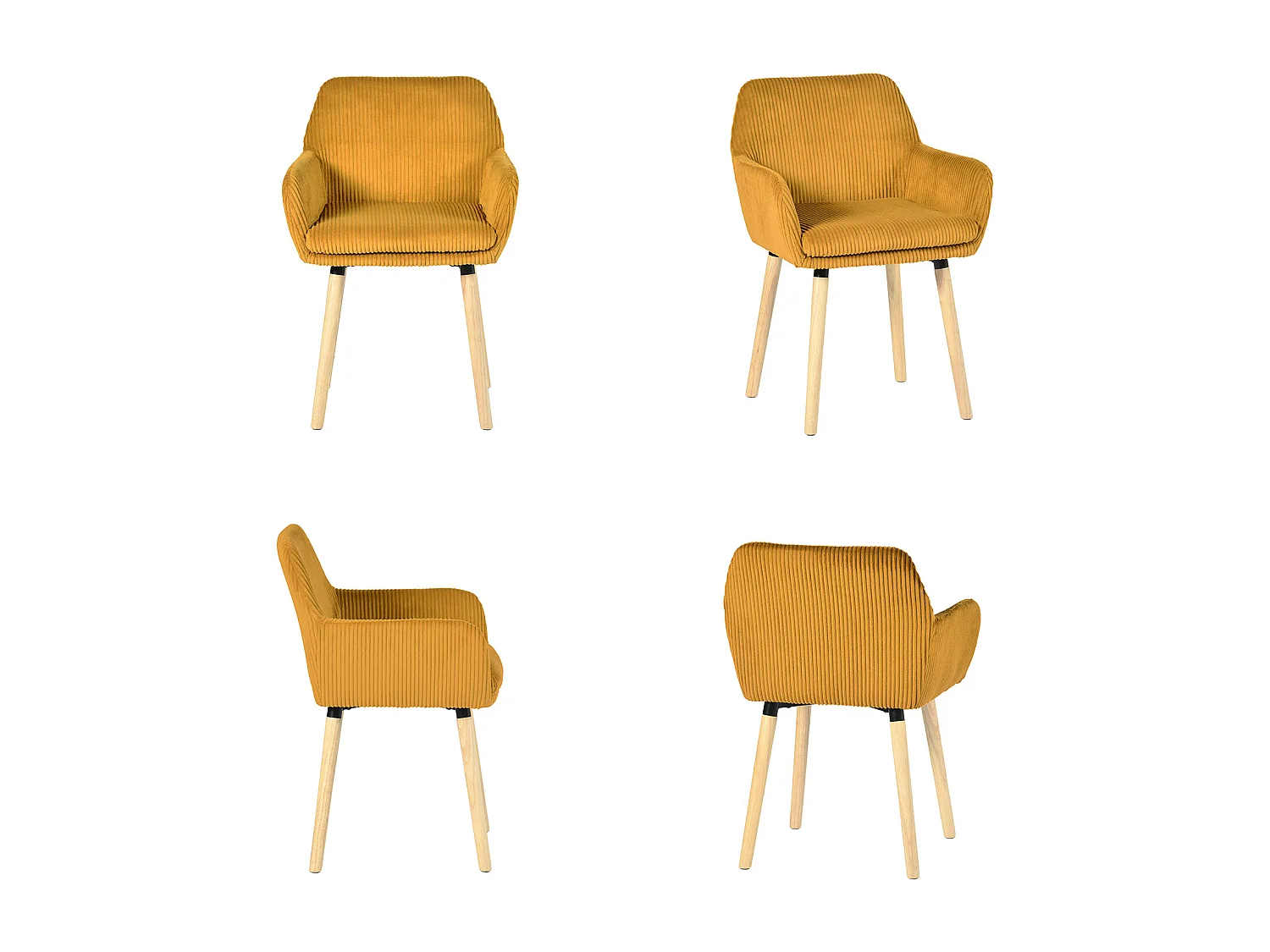 Lot de 6 chaises de salle à manger velours côtelé scandinave, ELIA
