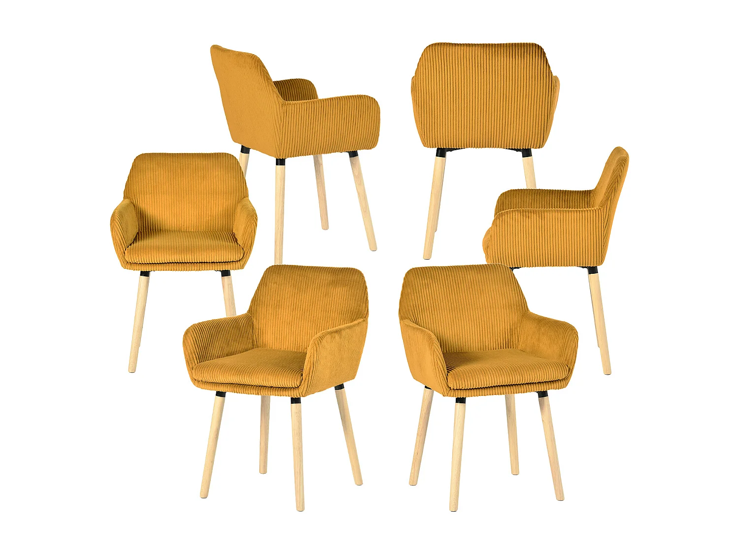Lot de 6 chaises de salle à manger velours côtelé scandinave, ELIA