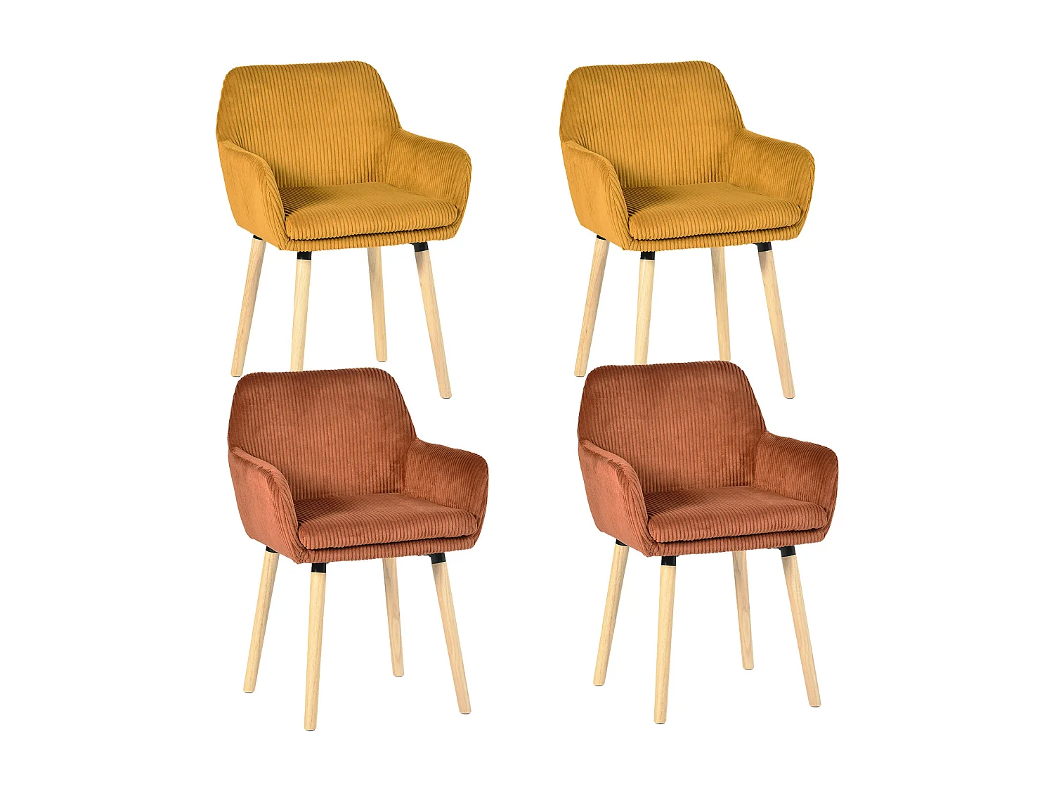 Lot de 4 chaises de salle à manger velours côtelé scandinave, ELIA