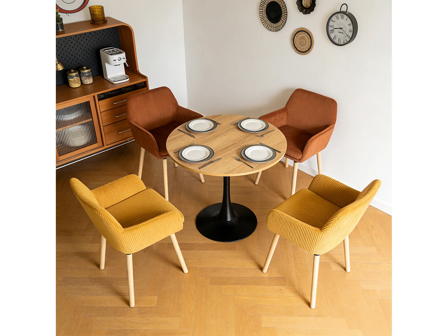Lot de 4 chaises de salle à manger velours côtelé scandinave, ELIA