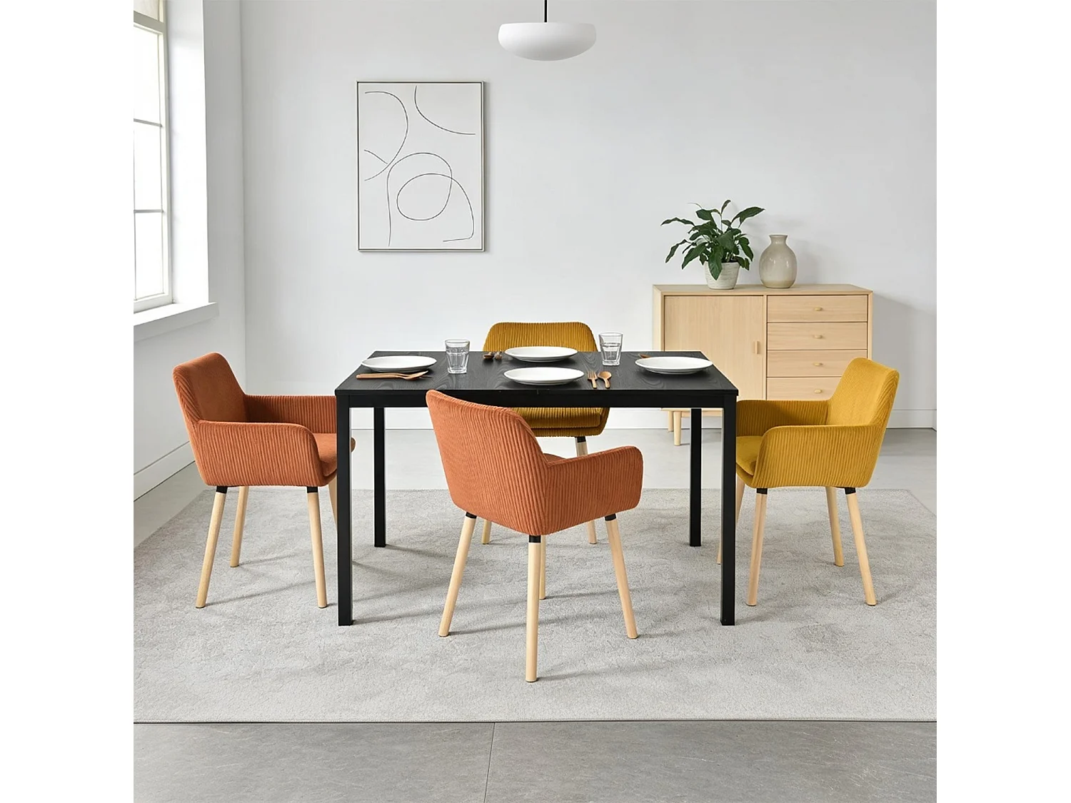 Lot de 4 chaises de salle à manger velours côtelé scandinave, ELIA