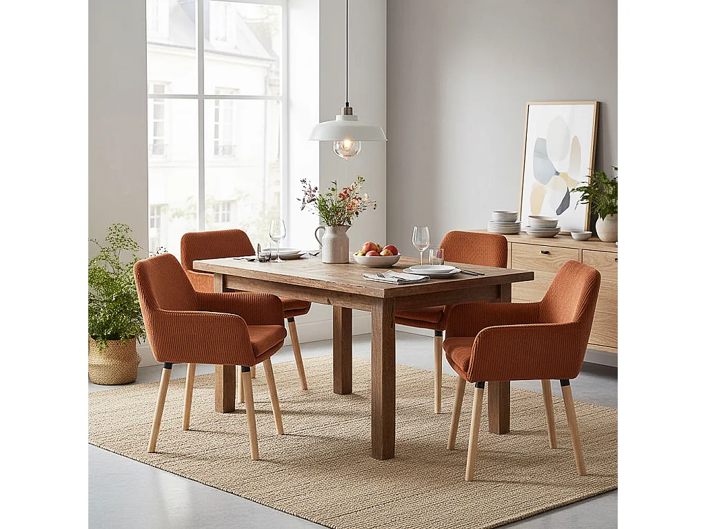 Lot de 4 chaises de salle à manger velours côtelé scandinave, ELIA