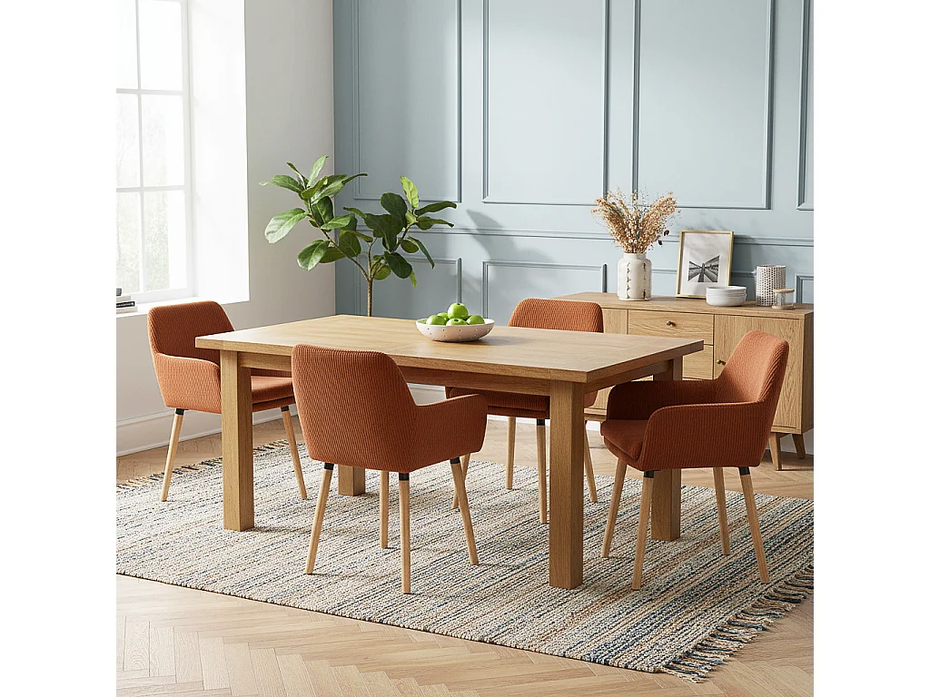 Lot de 4 chaises de salle à manger velours côtelé scandinave, ELIA