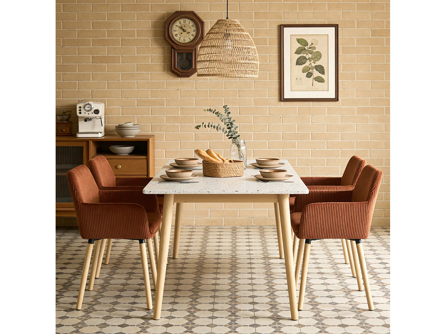 Lot de 4 chaises de salle à manger velours côtelé scandinave, ELIA