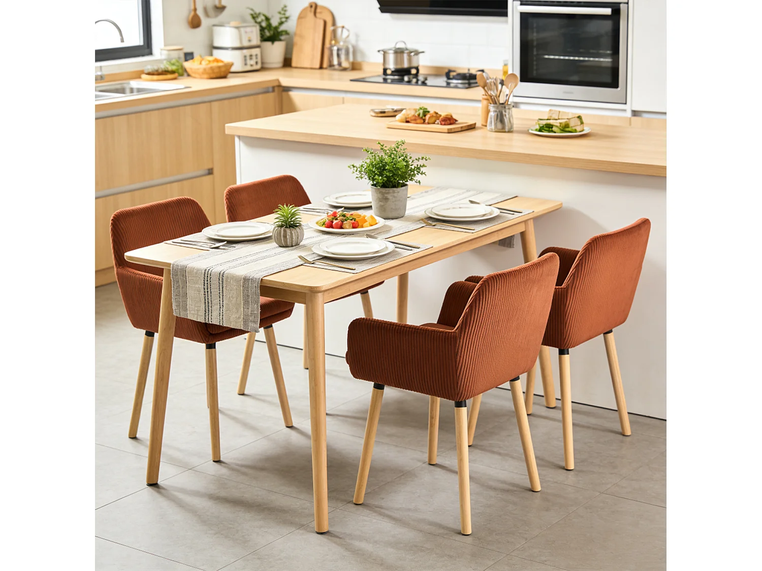 Lot de 4 chaises de salle à manger velours côtelé scandinave, ELIA