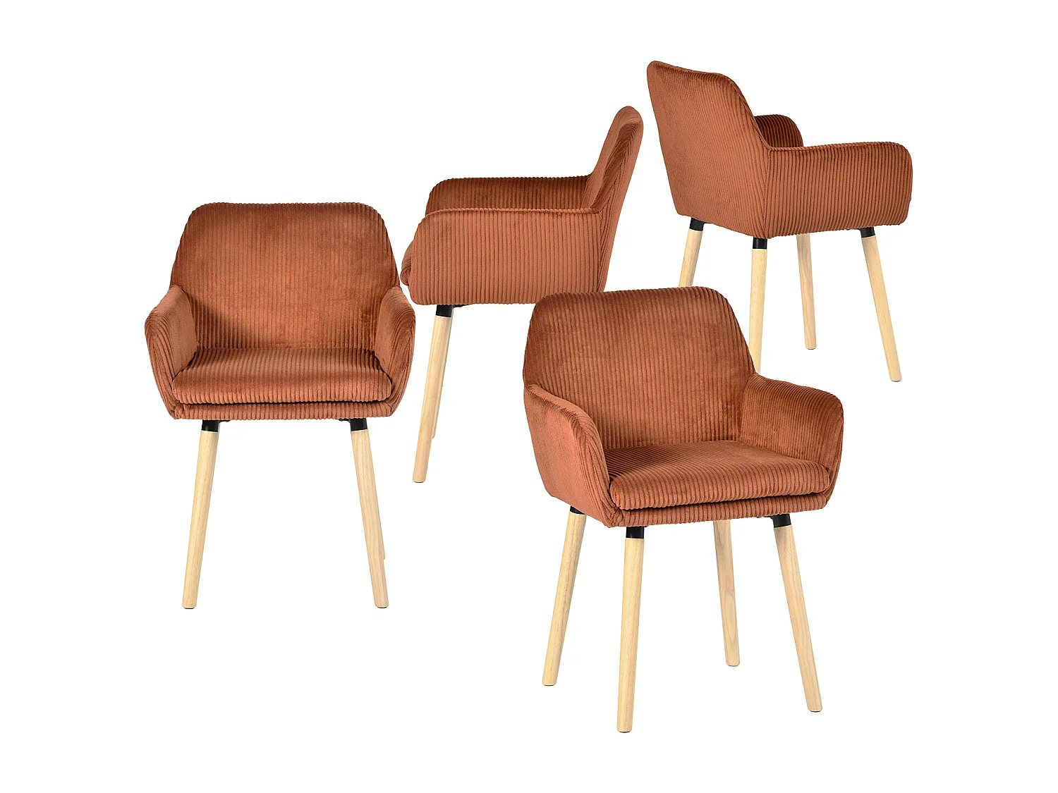 Lot de 4 chaises de salle à manger velours côtelé scandinave, ELIA