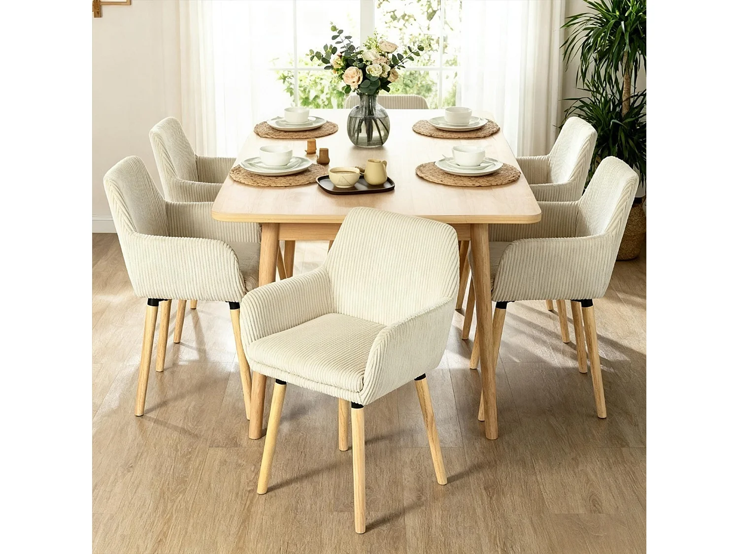 Lot de 6 chaises de salle à manger velours côtelé scandinave, ELIA