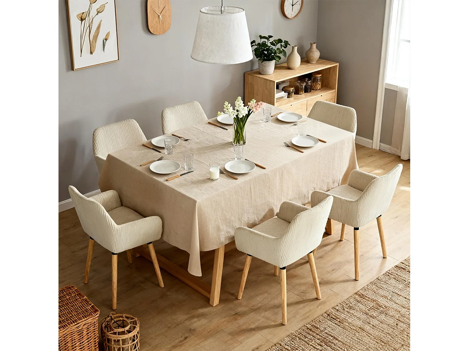 Lot de 6 chaises de salle à manger velours côtelé scandinave, ELIA