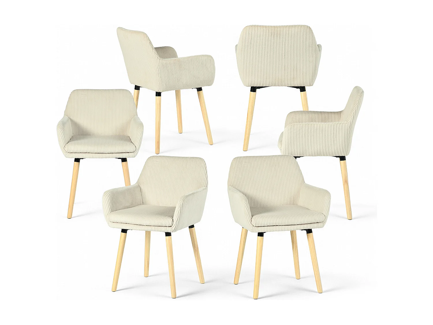 Lot de 6 chaises de salle à manger velours côtelé scandinave, ELIA