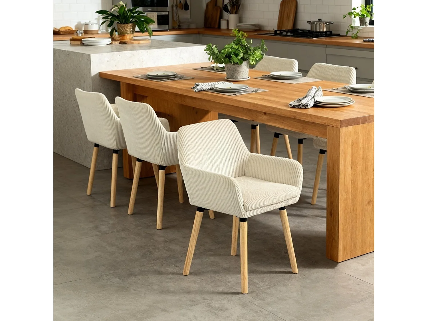 Lot de 6 chaises de salle à manger velours côtelé scandinave, ELIA