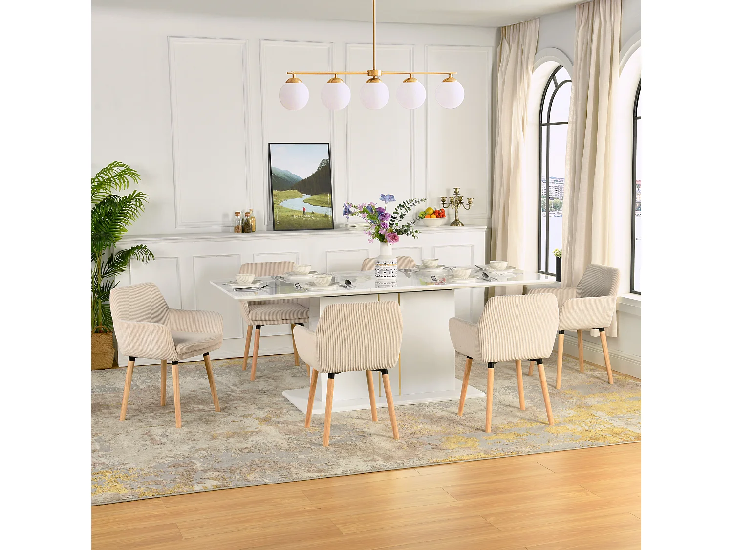 Lot de 6 chaises de salle à manger velours côtelé scandinave, ELIA