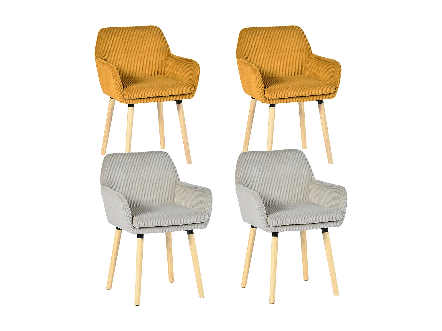 Lot de 4 chaises de salle à manger velours côtelé scandinave, ELIA