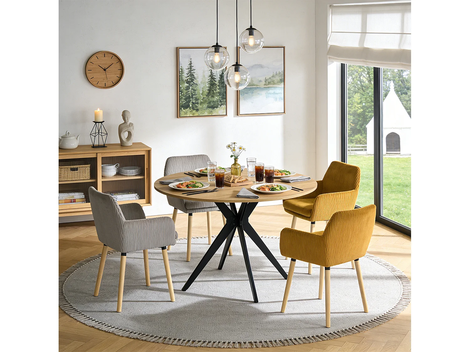 Lot de 4 chaises de salle à manger velours côtelé scandinave, ELIA