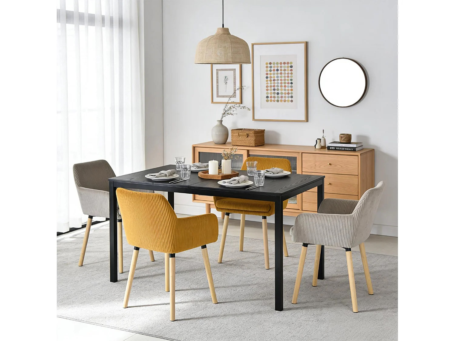 Lot de 4 chaises de salle à manger velours côtelé scandinave, ELIA