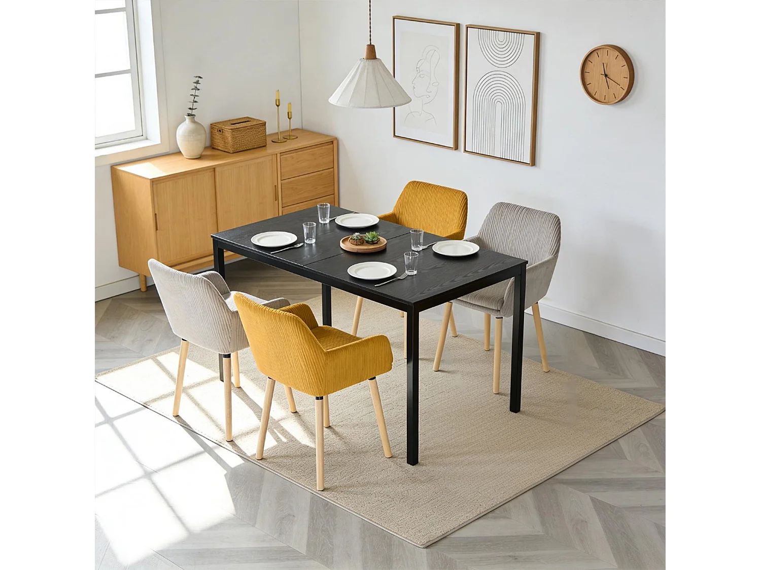 Lot de 4 chaises de salle à manger velours côtelé scandinave, ELIA