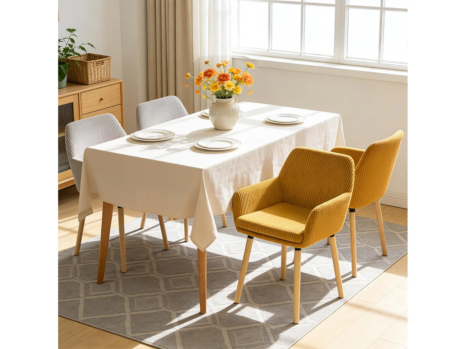 Lot de 4 chaises de salle à manger velours côtelé scandinave, ELIA