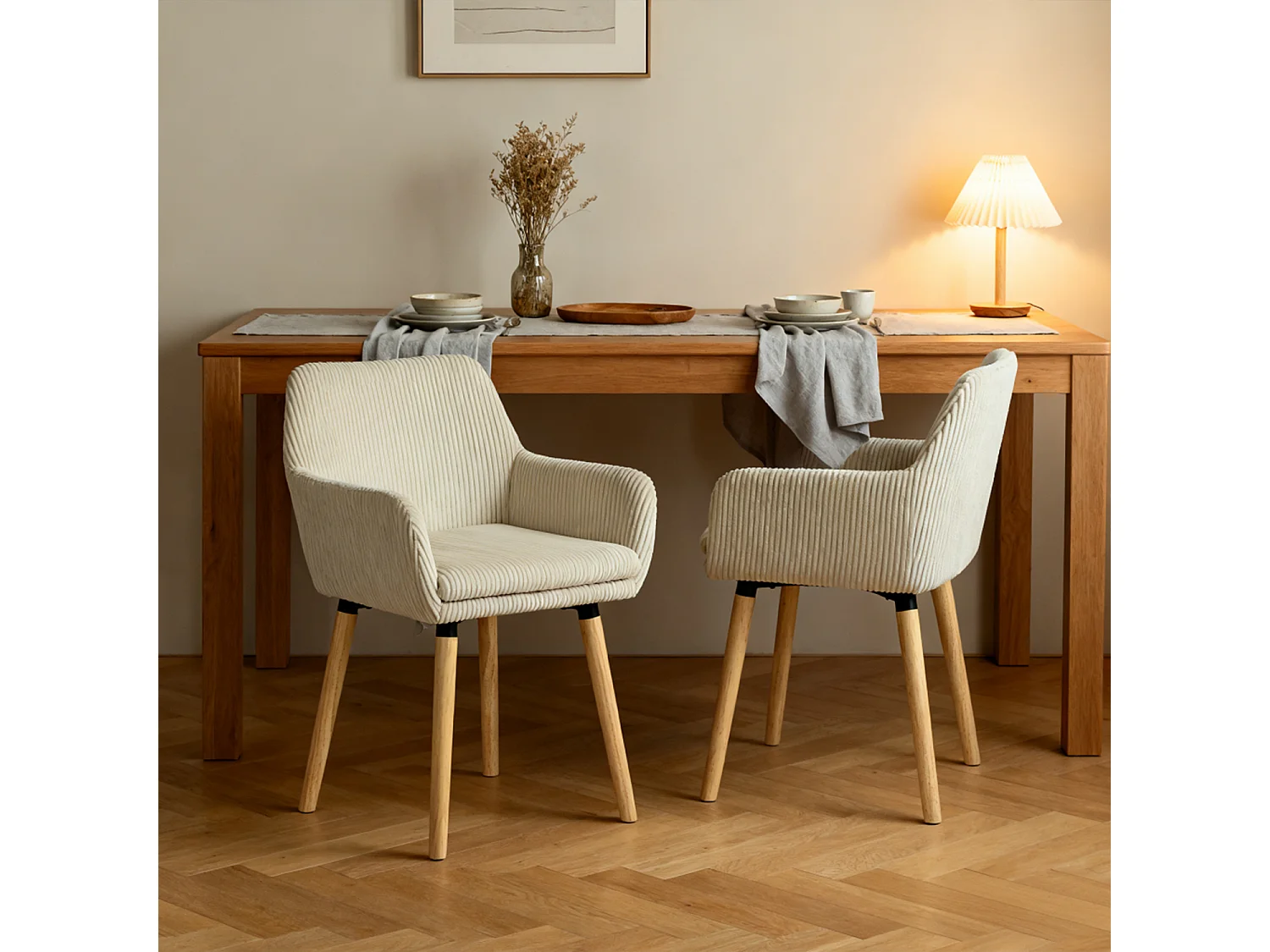 Lot de 2 chaises de salle à manger velours côtelé scandinave, ELIA