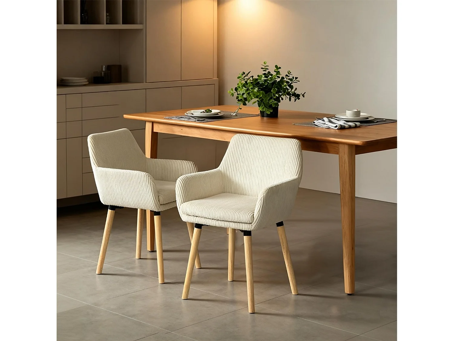 Lot de 2 chaises de salle à manger velours côtelé scandinave, ELIA