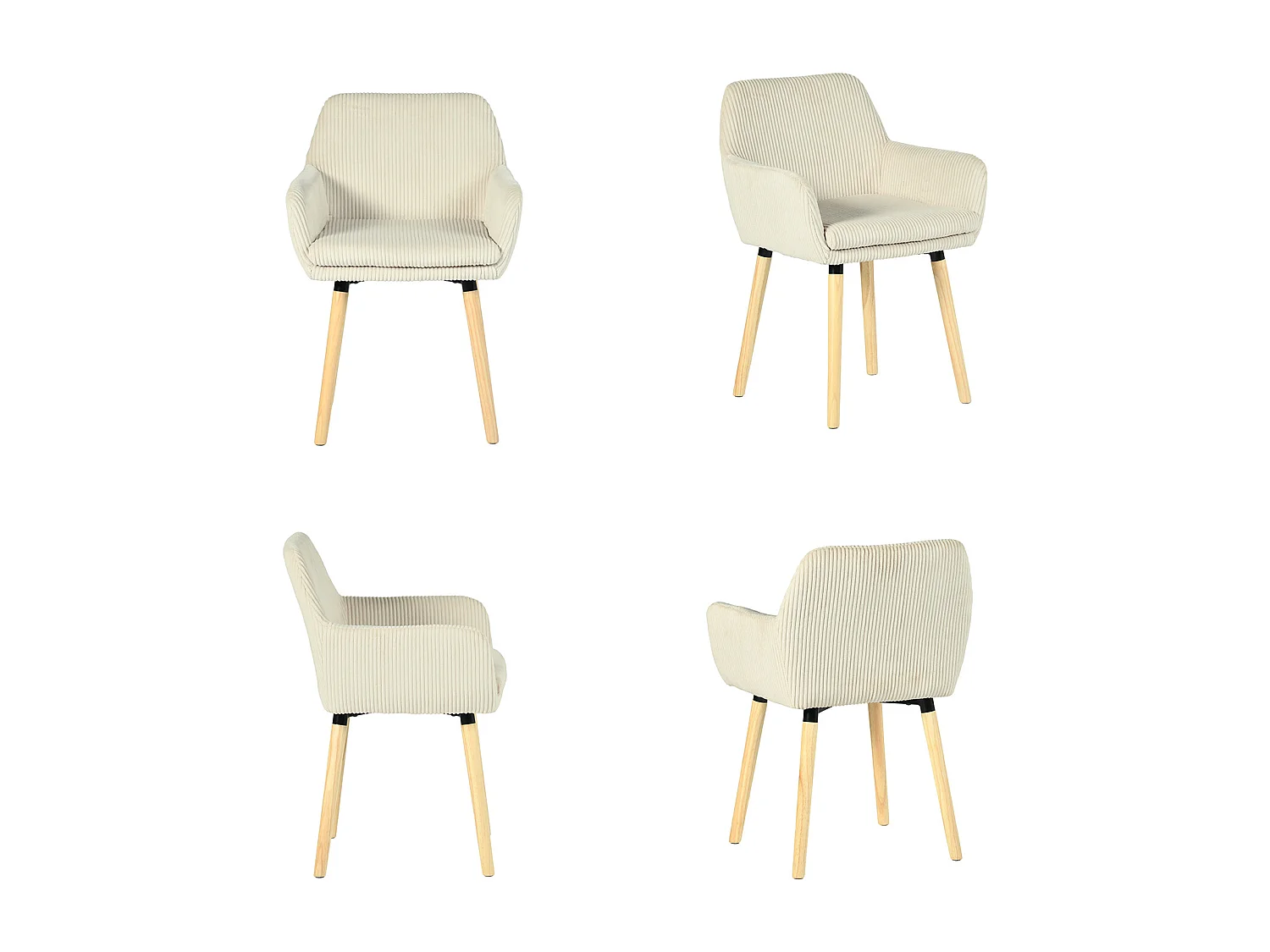 Lot de 2 chaises de salle à manger velours côtelé scandinave, ELIA