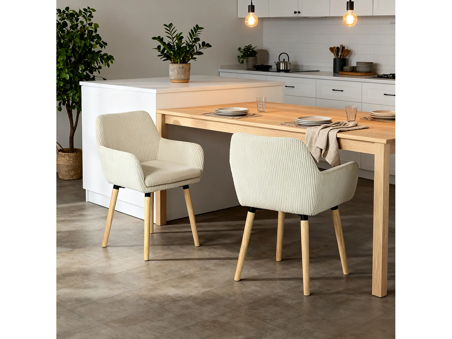 Lot de 2 chaises de salle à manger velours côtelé scandinave, ELIA