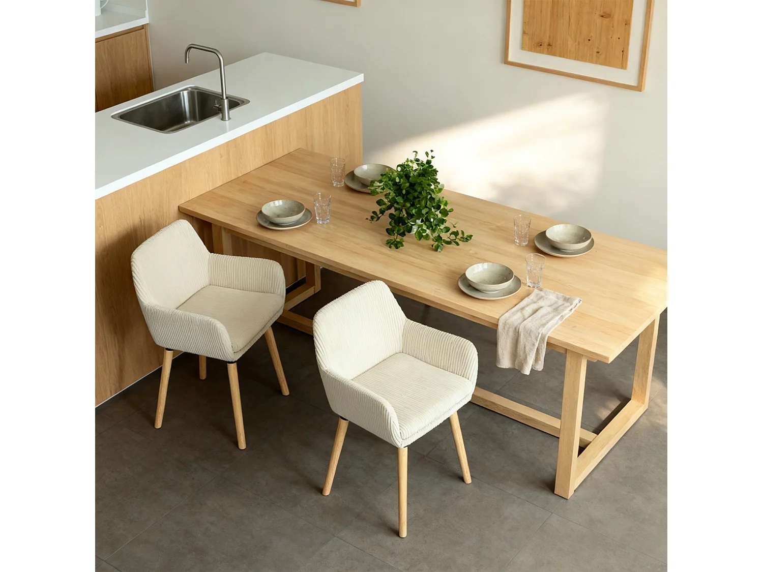 Lot de 2 chaises de salle à manger velours côtelé scandinave, ELIA