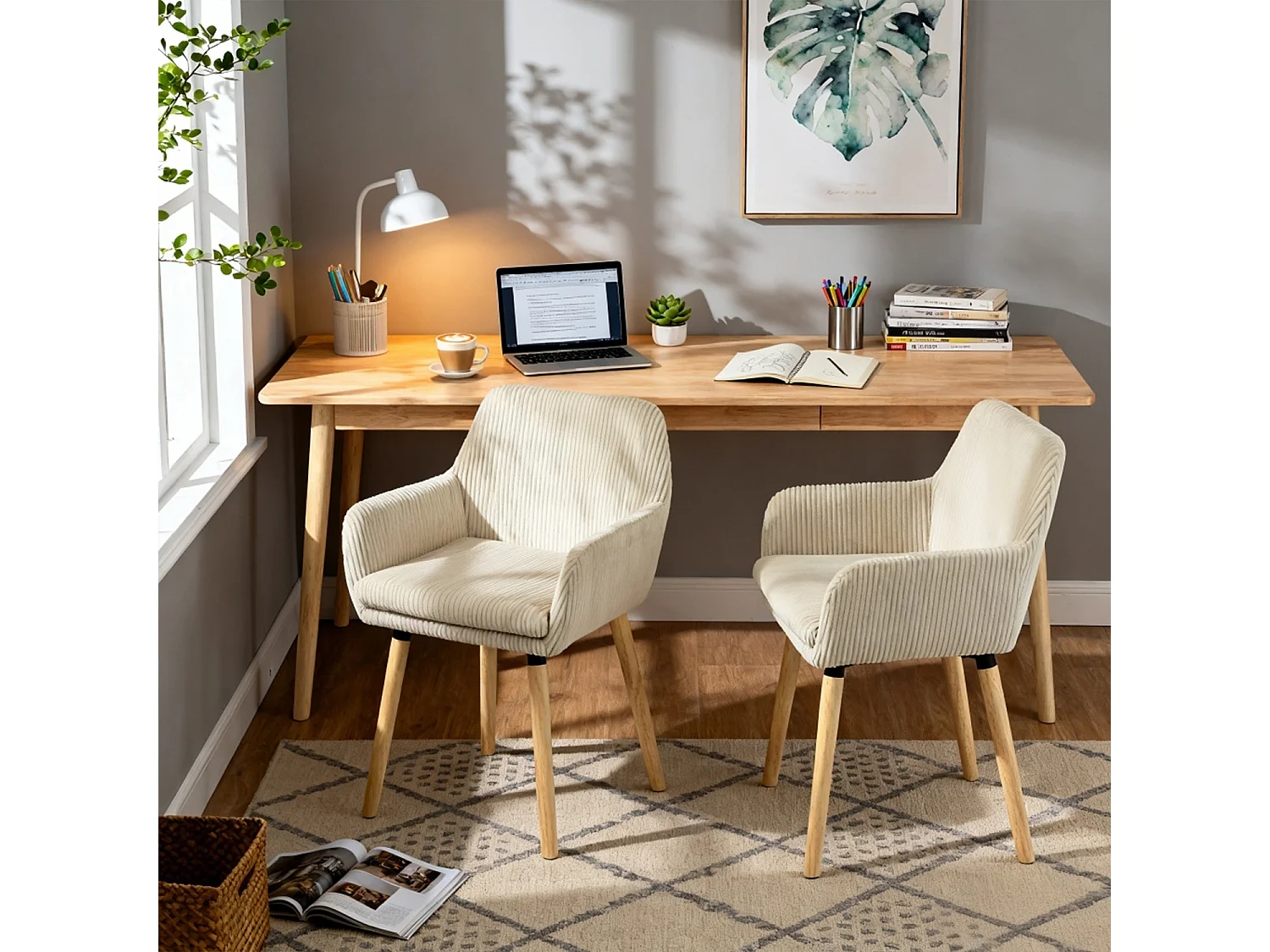 Lot de 2 chaises de salle à manger velours côtelé scandinave, ELIA