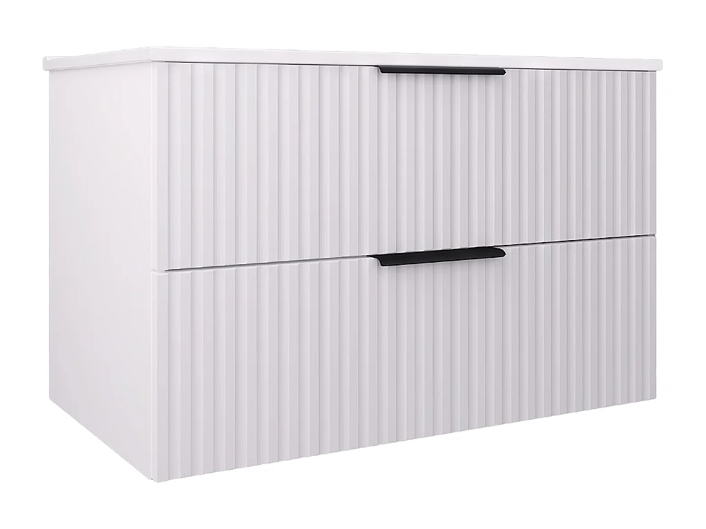 Mobile bagno sospeso 80 cm con lavabo - frontale scanalato - bianco opaco - 2 cassetti - TIBU