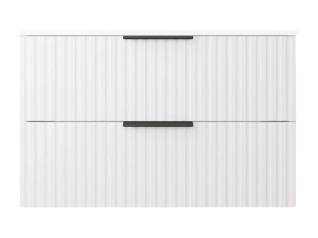 Mobile bagno sospeso 80 cm con lavabo - frontale scanalato - bianco opaco - 2 cassetti - TIBU