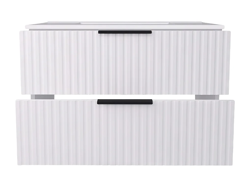 Mobile bagno sospeso 80 cm con lavabo - frontale scanalato - bianco opaco - 2 cassetti - TIBU